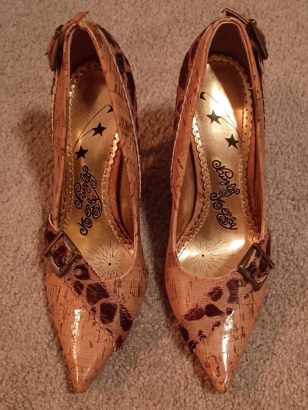 naughty monkey Pointed Toe Heels Cork and Animal Print Accents